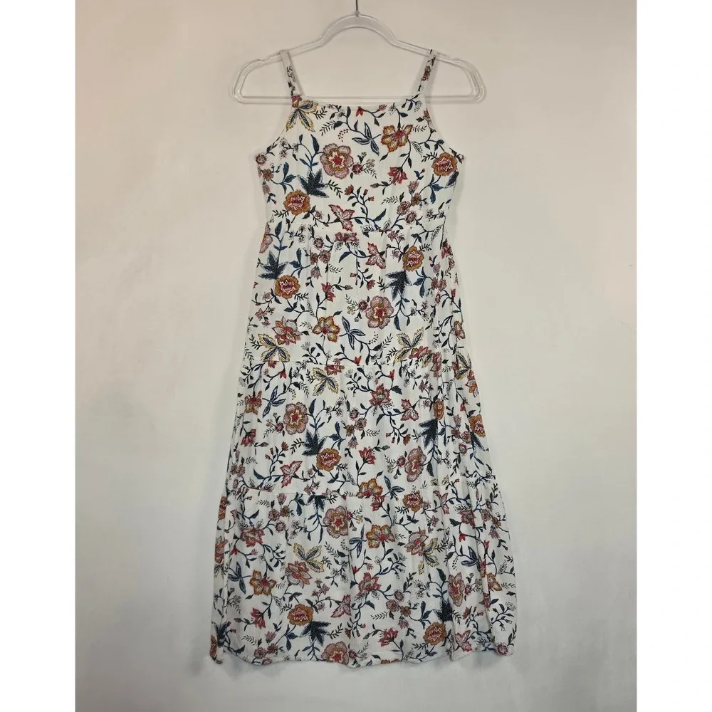 Old Navy Tiered Maxi‎ Dress Girls XL 14 Cream Floral Cottagecore Boho Coastal